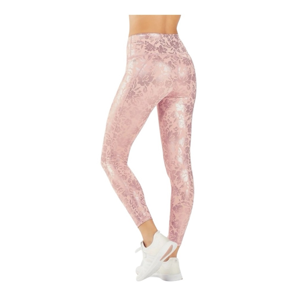 Fabletics Oasis High Waisted PURELUX 7/8 Leggings, NWT, Pink Floral Metallic